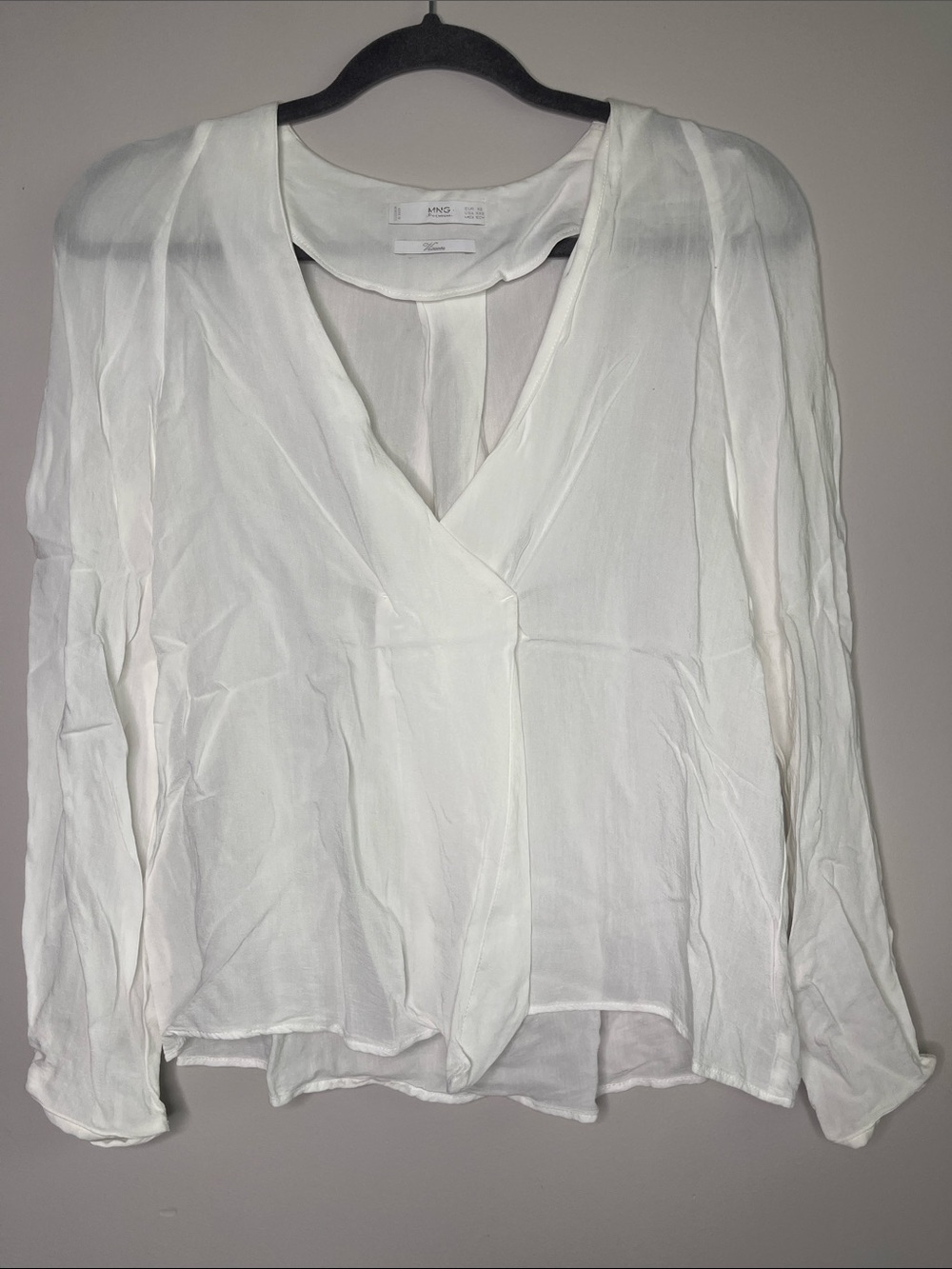 Mango Sheer Ivory V-Neck Long Sleeve Blouse